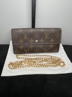 Louis Vuitton Monogram Sarah Wallet Wallet on Chain w/ Aftermarket Gold Chain